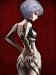  ayanami_rei blue_hair bodysuit breasts hand_on_ass hand_on_butt hand_on_hip hiro1984 looking_back neon_genesis_evangelion plugsuit red_eyes short_hair skin_tight solo 