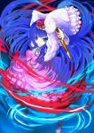  blue_hair dress flower furudo_erika gun hair_ornament koucha_maru long_hair pantyhose umineko_no_naku_koro_ni weapon 
