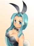  blue_eyes bunny_ears bunnysuit glasses green_hair long_hair original rabbit_ears solo yagisaka_seto 