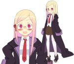  blush glasses highres long_hair majolica_le_fay necktie no_hat no_headwear ookami-san ookami-san_to_shichinin_no_nakamatachi oversized_clothes oza_watto pantyhose purple_eyes school_uniform skirt violet_eyes white_legwear white_pantyhose 