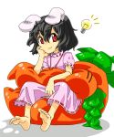  barefoot black_hair bunny_ears dress feet inaba_tewi rabbit_ears red_eyes solo squemezzo touhou 