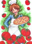  axis_powers_hetalia brown_eyes brown_hair chef_hat csiguli flag food hat italian_flag italy_(hetalia) necktie northern_italy_(hetalia) pizza solo tomato wink 