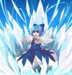 blue_eyes blue_hair bow cirno hair_bow highres ice nosuku open_mouth short_hair touhou wings 