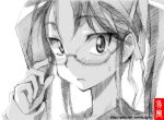  glasses gofu highschool_of_the_dead long_hair monochrome solo sweatdrop takagi_saya traditional_media twintails 