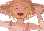  batako blonde_hair closed_eyes dress face happy hat kagamine_rin open_mouth short_hair sketch smile solo straw_hat vocaloid 