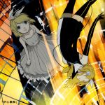  bad_id blonde_hair closed_eyes dress dual_persona hair_ribbon headphones kagamine_rin kagamine_rin_(roshin_yuukai) komachi_(rodypink) meltdown_(vocaloid) ribbon roshin_yuukai_(vocaloid) short_hair thigh-highs thighhighs vocaloid zettai_ryouiki 