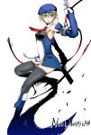  beret blazblue blonde_hair character_name green_eyes gun hat necktie noel_vermillion short_hair solo thighhighs tsugai weapon 