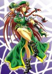  boots braid china_dress chinese_clothes fighting_stance fingerless_gloves gloves hijikawa_arashi hong_meiling long_hair red_hair redhead side_slit solo thighs touhou twin_braids very_long_hair 
