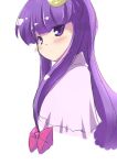  blunt_bangs bow bust colored_eyelashes coo eyelashes hair_bow long_hair looking_back no_hat no_headwear patchouli_knowledge profile purple_eyes purple_hair solo stare touhou 