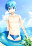  beach blue_eyes blue_hair innertube kyouta_(a01891226) male original short_hair solo speedo swimsuit 