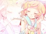  blonde_hair blush closed_eyes hair_ornament hair_ribbon hairclip headphones kagamine_rin ribbon short_hair smile solo vocaloid yuko_(artist) yuuyuu_(yuko) zoom_layer 