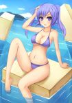  barefoot bikini box dutch_angle long_hair original picolumi purple_eyes purple_hair ringed_eyes solo submerged swimsuit twintails violet_eyes water 