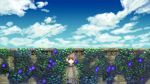  cloud clouds earmuffs flower hiding highres morning_glory original plant purple_eyes solo violet_eyes wall yukawa 
