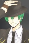  bad_id blazblue green_hair hat hazama male masa-hiro smile solo yellow_eyes 