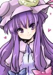  bust close-up coo hair_bow hat heart patchouli_knowledge purple_eyes purple_hair smile solo touhou tsurime 