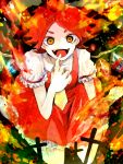  bad_id cosplay crossdressinging dress fire flandre_scarlet flandre_scarlet_(cosplay) frills inazuma_eleven nagumo_haruya open_mouth red_eyes red_hair redhead solo touhou 