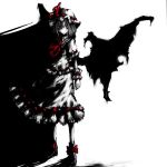  bad_id bat_wings bow hat highres monochrome red_eyes remilia_scarlet shadow siniti solo spot_color touhou wings 