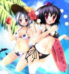  animal_ears azure_(capriccio) bikini dolphin hat innertube inubashiri_momiji multiple_girls shameimaru_aya sparkle straw_hat swimsuit tail tokin_hat touhou wading water wolf_ears wolf_tail 