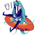  aqua_eyes aqua_hair boots cd detached_sleeves hatsune_miku long_hair necktie solo tarako_(artist) tattoo thigh-highs thigh_boots twintails very_long_hair vocaloid 