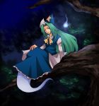  blue_dress dress ghost ghost_tail green_eyes green_hair hat long_hair maho_(boku_no_kao_wo_otabeyo) mima sitting touhou wizard_hat 