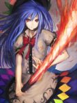  blue_hair energy_sword hat hinanawi_tenshi long_hair red_eyes ribbon shigu sword sword_of_hisou touhou weapon 