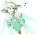  ar_tonelico ar_tonelico_ii bodysuit closed_eyes detached_sleeves fairy_wings flat_chest frelia green_hair gust hasumi_takashi musical_note open_mouth smile solo v wings 