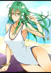  frog green_eyes green_hair hat kiseru kochiya_sanae lily_pad long_hair moriya_suwako pipe smoking swimsuit takaharu touhou wide_hips 