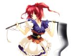 cleavage hair_bobbles hair_ornament large_breasts onozuka_komachi red_eyes red_hair redhead riv scythe short_hair solo touhou transparent_background twintails 