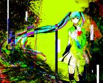  abstract bad_id bare_shoulders detached_sleeves hatsune_miku heart heterochromia highres multicolored_hair necktie sakuma sketch skirt solo thigh-highs thighhighs vocaloid 