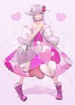  boots dress fashion gloves hat heart original outstretched_hand pink_eyes shadow short_hair silver_hair smile solo standing transparent tujisaki white_gloves wink 
