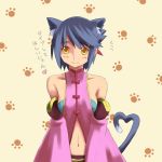  ar_tonelico ar_tonelico_ii bad_id bare_shoulders blue_hair cat_ears cat_tail detached_sleeves gust hair_ornament heart heart_tail inazuma_musuko kemonomimi_mode luca_truelywaath midriff navel short_hair solo tail translated translation_request yellow_eyes 