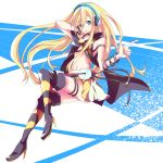  blonde_hair blue_eyes boots cable cd collar headphones highres lily_(vocaloid) long_hair skirt solo tattoo thigh-highs thigh_boots thighhighs vocaloid zettai_ryouiki 
