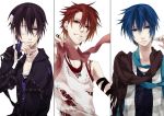  akaito asymmetrical_hair bandages black_hair blue_eyes blue_hair eyepatch kaito kyou_zip male multiple_boys purple_eyes red_eyes red_hair redhead scarf shion_taito violet_eyes vocaloid 