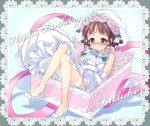  akizuki_ritsuko bad_id barefoot blush bouquet box braid bridal_veil bride brown_eyes brown_hair dress elbow_gloves flower girl_in_a_box glasses gloves hair_flower hair_ornament happy_birthday idolmaster in_box in_container lace legs ribbon shoe_dangle sitting smile solo thigh-highs thighhighs twin_braids veil wedding_dress white_dress 