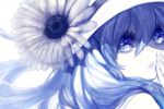  blue face flower hat hatsune_miku long_hair monochrome portrait solo sunflower tom@tog vocaloid 
