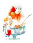  acht dessert food fruit fubuki_atsuya fubuki_shirou ice_cream inazuma_eleven looking_down looking_up pink_hair sabutarou scarf siblings spoon twins white_hair 