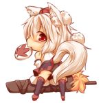  chibi hat inubashiri_momiji kuromiya looking_back lowres mouth_hold shield short_hair silver_hair sword tail thighhighs tokin_hat touhou transparent_background weapon wolf_ears wolf_tail 