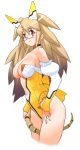  breasts cleavage collar detached_sleeves diol_twee frills highres konami long_hair navel official_art otomedius red_eyes simple_background solo yellow yoshizaki_mine 