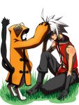  cat jubei_(blazblue) male pat ragna_the_bloodedge sitting tail white_hair young 