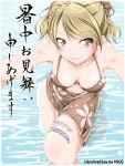  brown_eyes brown_hair from_above hiko_(hiko-nas) original sarong shochuumimai short_hair solo submerged swimsuit translated wet 