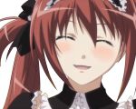  bad_id bow closed_eyes frills hair_bow long_hair maid maid_headdress open_mouth queen&#039;s_blade queen's_blade red_hair redhead saka smile solo wallpaper 