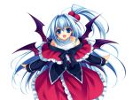  bat_wings blue_eyes blue_hair game_cg hair_bobbles hair_ornament long_hair multiple_wings open_mouth riv shinki side_ponytail smile solo tachi-e touhou transparent_background very_long_hair wings 