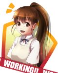  1girl brown_hair dominic long_hair open_mouth ponytail smile solo taneshima_popura working!! 