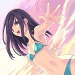  :d bikini dutch_angle foreshortening hands hirano_katsuyuki long_hair lowres open_mouth original outstretched_arms smile solo spread_arms swimsuit 