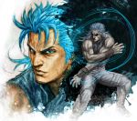  blue_hair faux_traditional_media fighting_stance hokuto_no_ken male manly muscle rei_(hokuto_no_ken) yasu001 