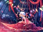  blonde_hair cage checkered checkered_floor dress flandre_scarlet flower hat kieta petals red_eyes solo thorns touhou wings 
