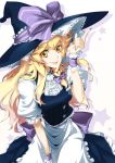  apron blonde_hair braid buttons embellished_costume frills hat hong_(white_spider) kirisame_marisa lace long_hair nail_polish shiro_spider smile solo touhou waist_apron witch_hat wrist_cuffs yellow_eyes 