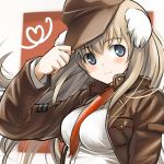  animal_ears blue_eyes blush breasts brown_hair hat leather_jacket long_hair sandwich_(artist) smile strike_witches wilma_bishop 