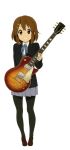  brown_hair grin guitar highres hirasawa_yui instrument k-on! legs official_art pantyhose school_uniform short_hair smile vector_trace 