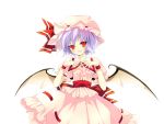  artist_request game_cg hat lavender_hair open_mouth purple_hair red_eyes remilia_scarlet riv short_hair smile solo tachi-e touhou transparent_background wings 